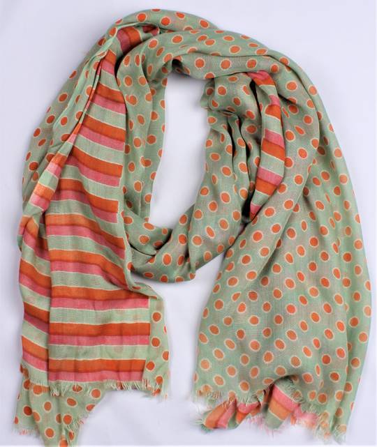 Pure  eco friendly natural viscose scarf  multi green/orange spots Style:SC/SPOTS